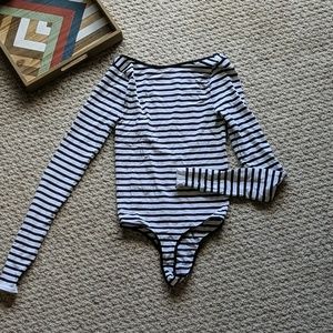 Free People Striped Open Back Bodysuit